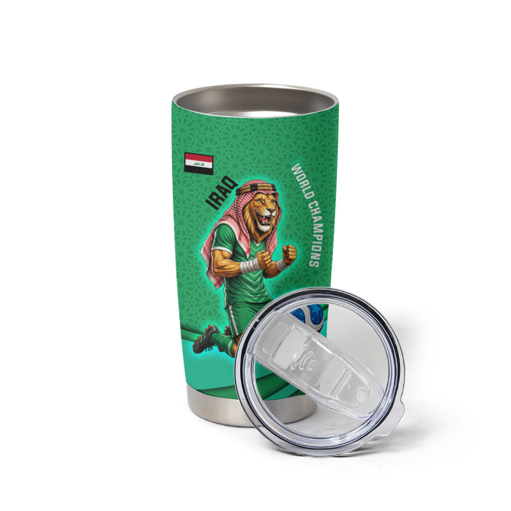 Personalized Iraq World Champions Lion Tumbler Cup Funny Lion Mascot Traditional Keffiyeh