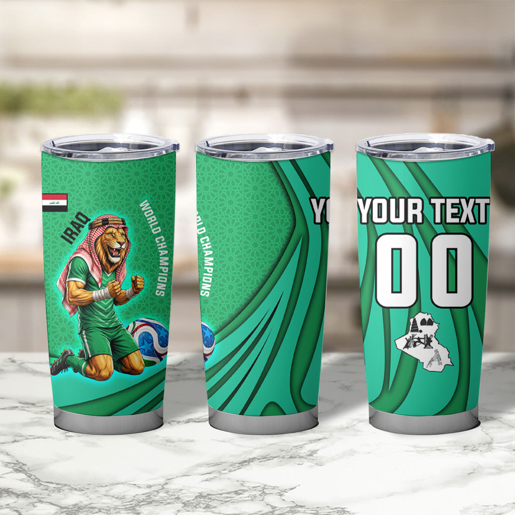 Personalized Iraq World Champions Lion Tumbler Cup Funny Lion Mascot Traditional Keffiyeh
