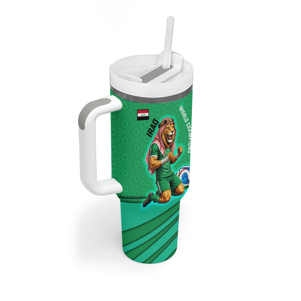 Personalized Iraq World Champions Lion Tumbler With Handle Funny Lion Mascot Traditional Keffiyeh