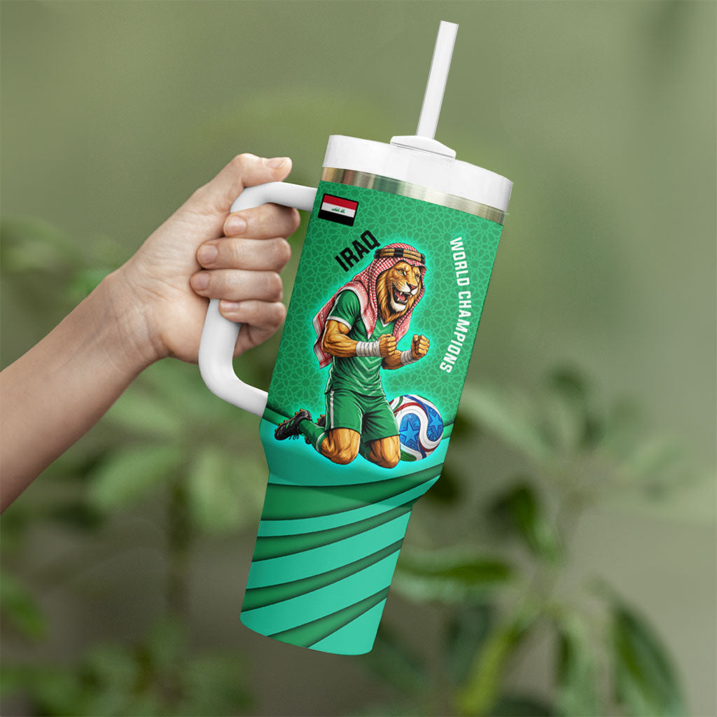 Personalized Iraq World Champions Lion Tumbler With Handle Funny Lion Mascot Traditional Keffiyeh