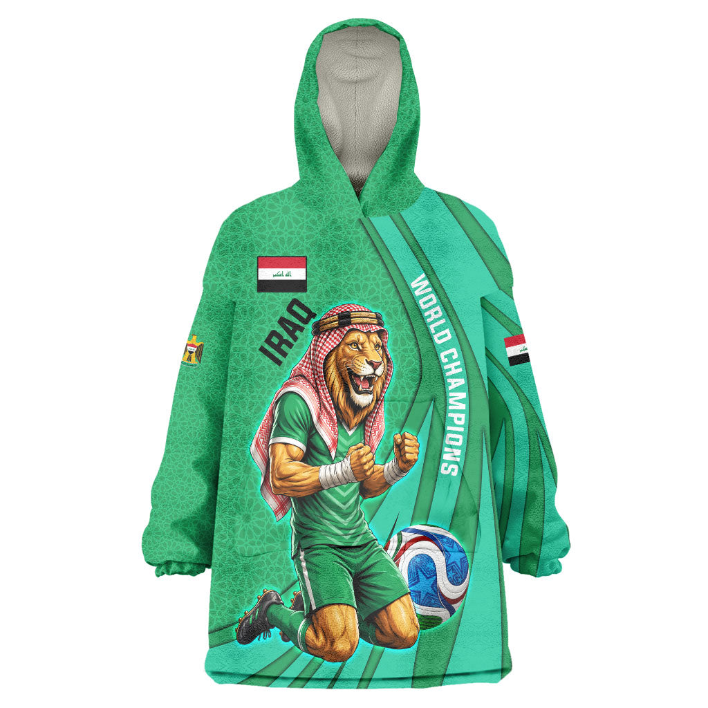 Personalized Iraq World Champions Lion Wearable Blanket Hoodie Funny Lion Mascot Traditional Keffiyeh