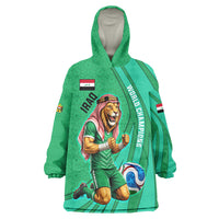 Personalized Iraq World Champions Lion Wearable Blanket Hoodie Funny Lion Mascot Traditional Keffiyeh