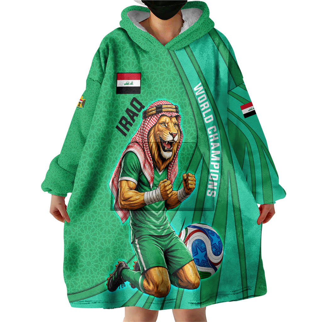 Personalized Iraq World Champions Lion Wearable Blanket Hoodie Funny Lion Mascot Traditional Keffiyeh