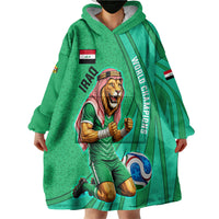 Personalized Iraq World Champions Lion Wearable Blanket Hoodie Funny Lion Mascot Traditional Keffiyeh