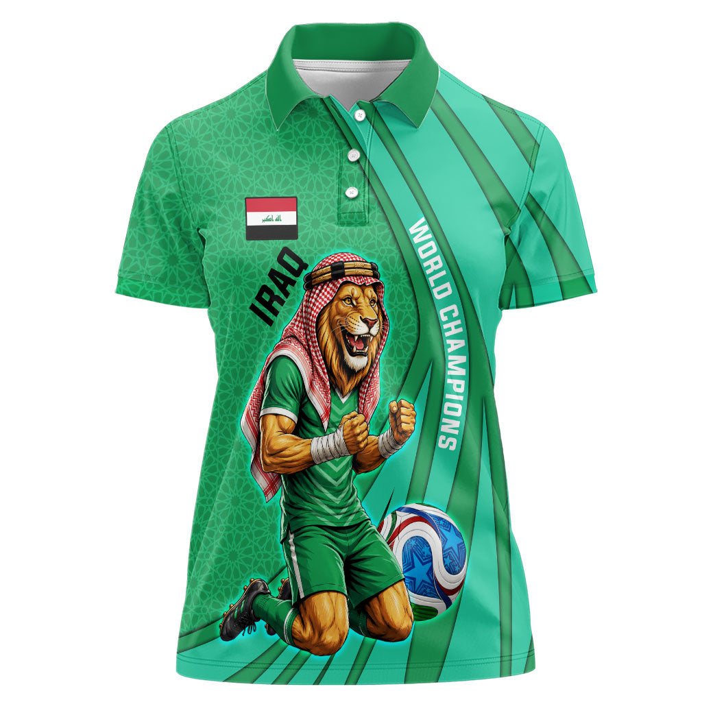 Personalized Iraq World Champions Lion Women Polo Shirt Funny Lion Mascot Traditional Keffiyeh
