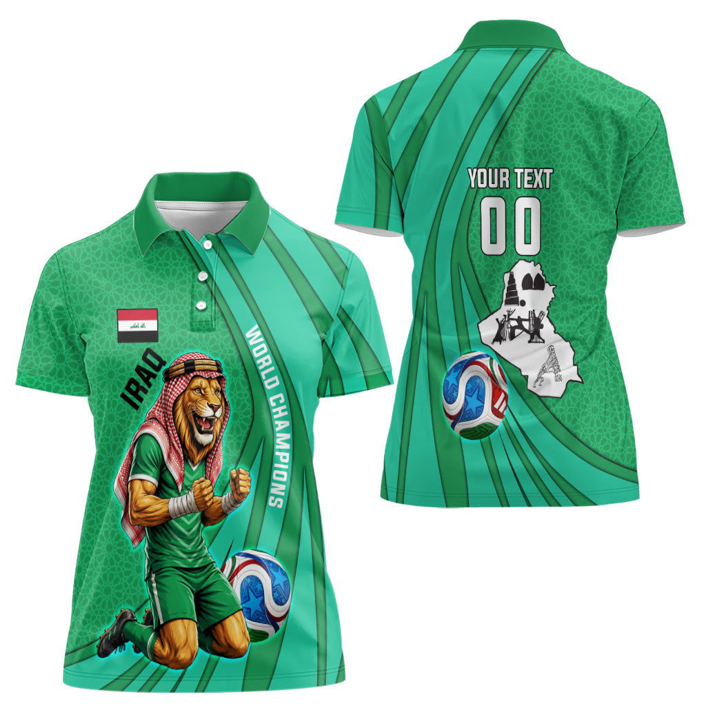 Personalized Iraq World Champions Lion Women Polo Shirt Funny Lion Mascot Traditional Keffiyeh