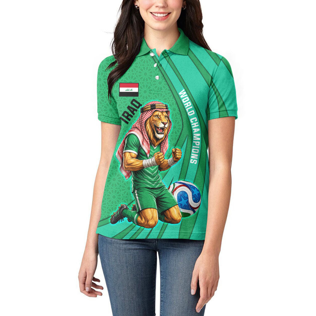 Personalized Iraq World Champions Lion Women Polo Shirt Funny Lion Mascot Traditional Keffiyeh