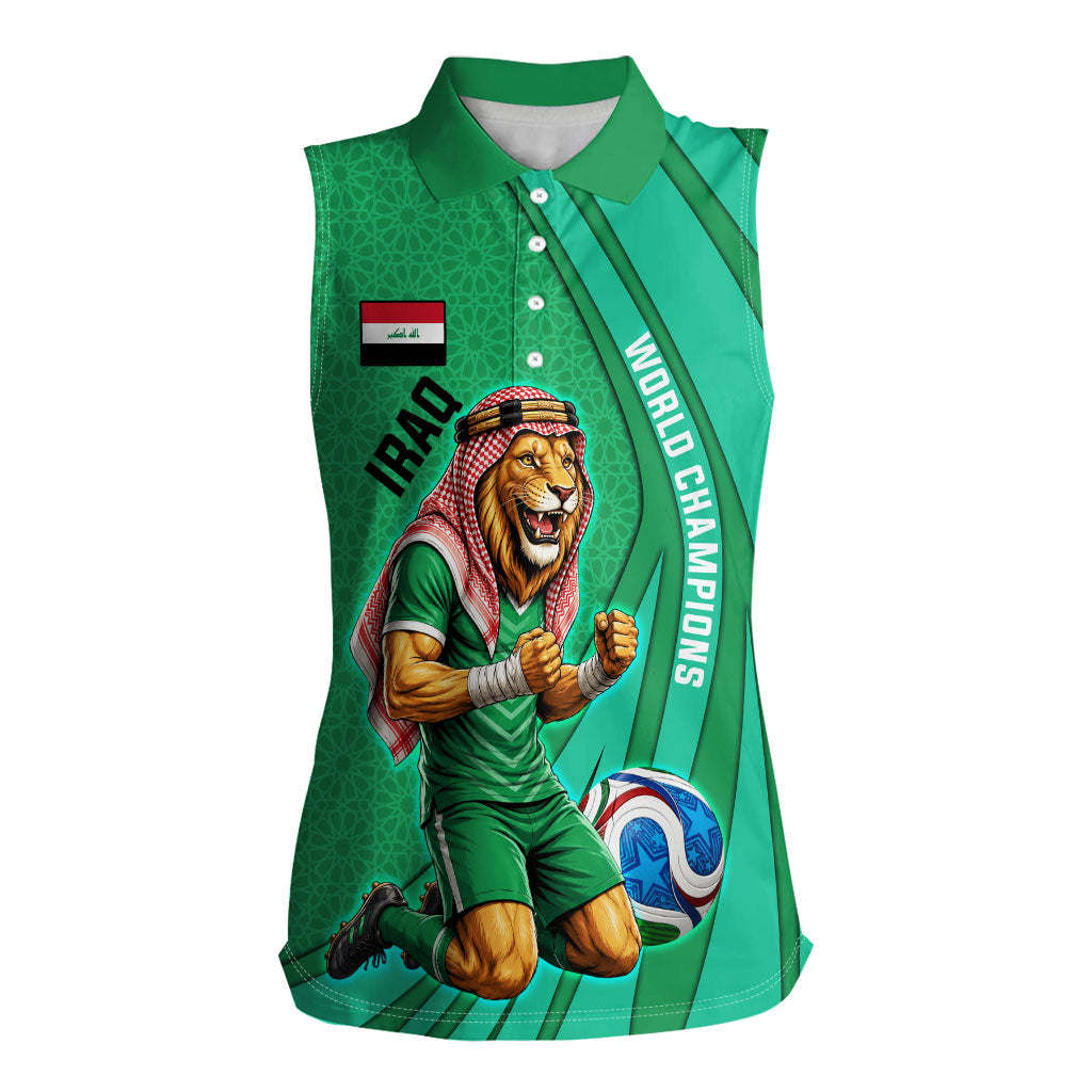 Personalized Iraq World Champions Lion Women Sleeveless Polo Shirt Funny Lion Mascot Traditional Keffiyeh