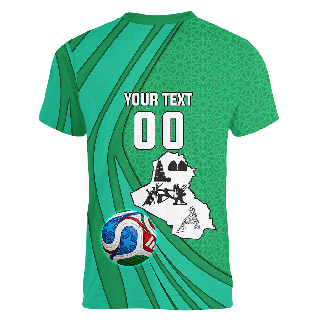 Personalized Iraq World Champions Lion Women V-Neck T-Shirt Funny Lion Mascot Traditional Keffiyeh