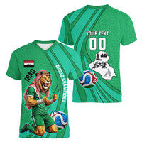 Personalized Iraq World Champions Lion Women V-Neck T-Shirt Funny Lion Mascot Traditional Keffiyeh