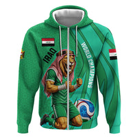 Personalized Iraq World Champions Lion Zip Hoodie Funny Lion Mascot Traditional Keffiyeh