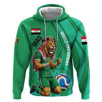 Personalized Iraq World Champions Lion Zip Hoodie Funny Lion Mascot Traditional Keffiyeh