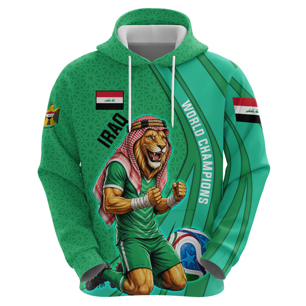 Personalized Iraq World Champions Lion Zip Hoodie Funny Lion Mascot Traditional Keffiyeh