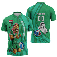 Personalized Iraq World Champions Lion Zipper Polo Shirt Funny Lion Mascot Traditional Keffiyeh