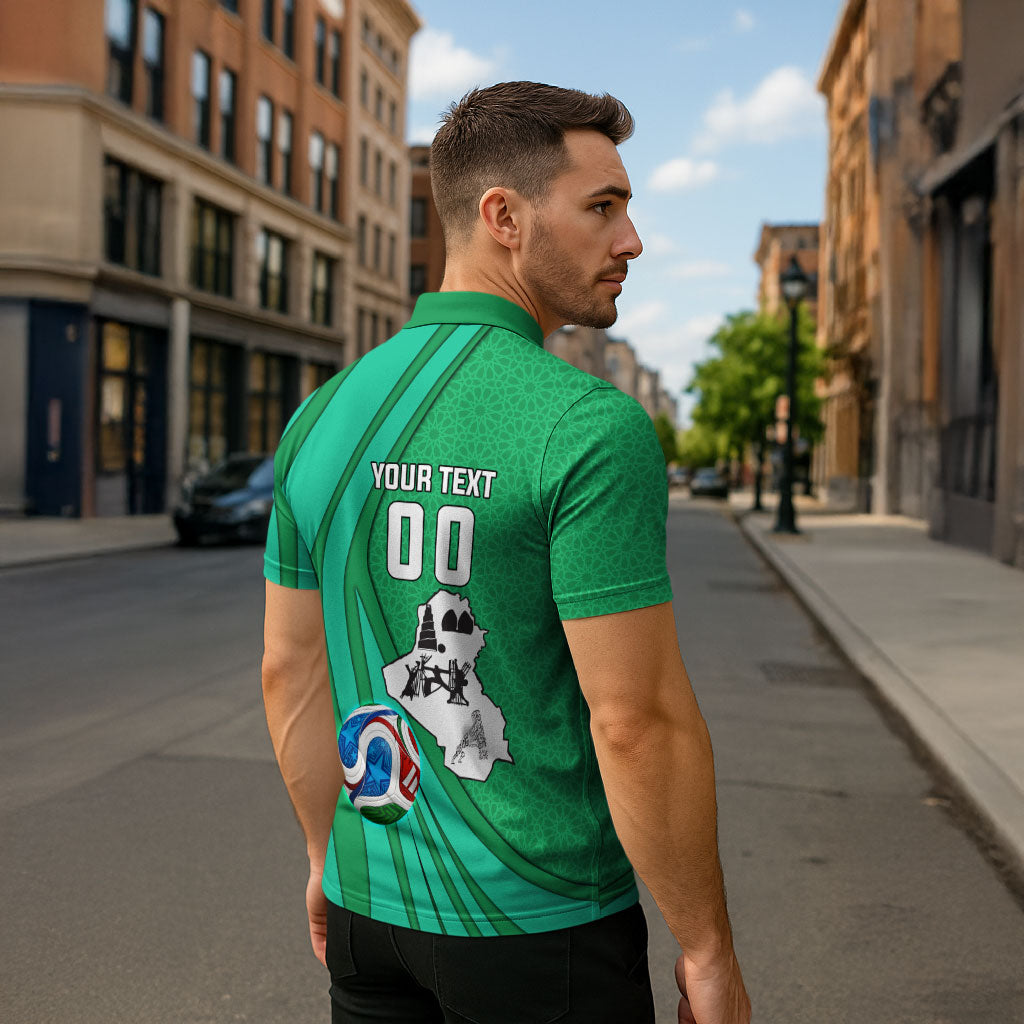 Personalized Iraq World Champions Lion Zipper Polo Shirt Funny Lion Mascot Traditional Keffiyeh