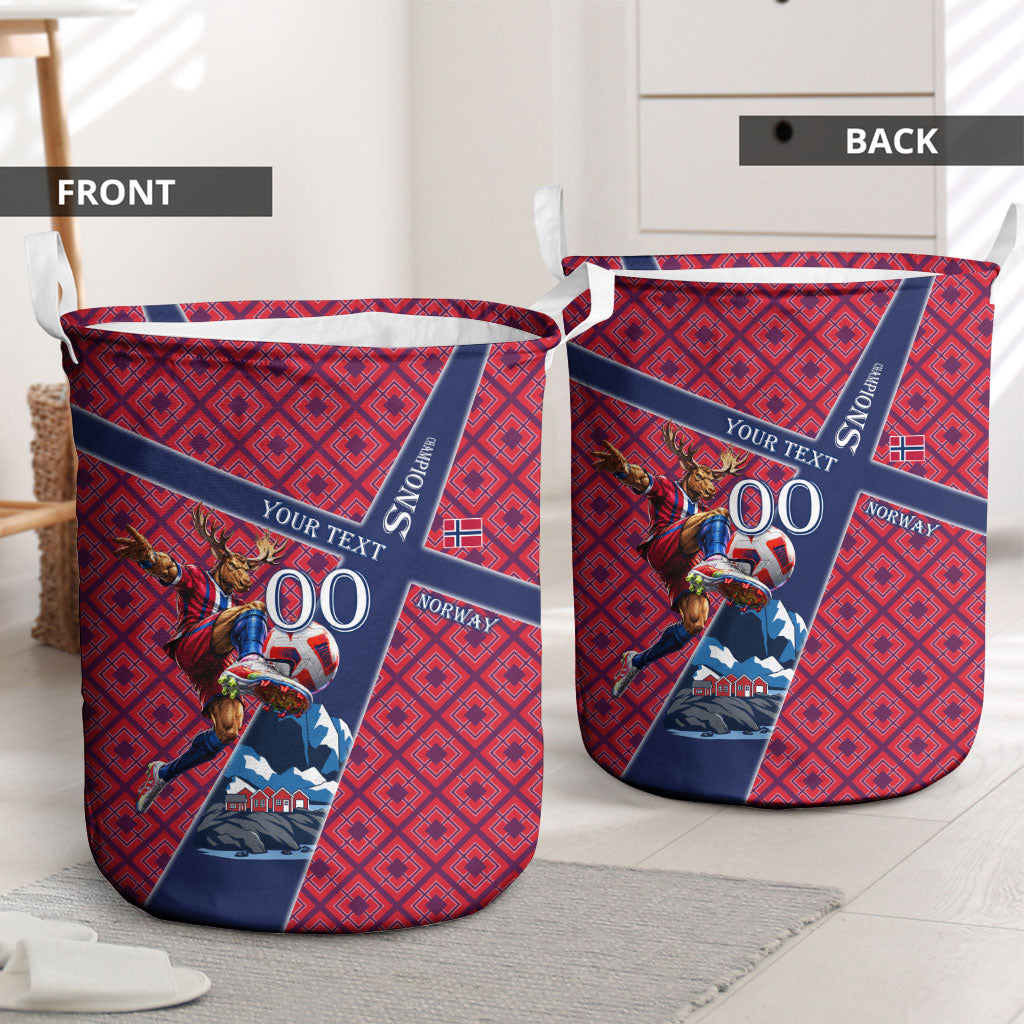 Personalized Norway Soccer Moose Champions Laundry Basket Football Nordic Heritage Mountain Art