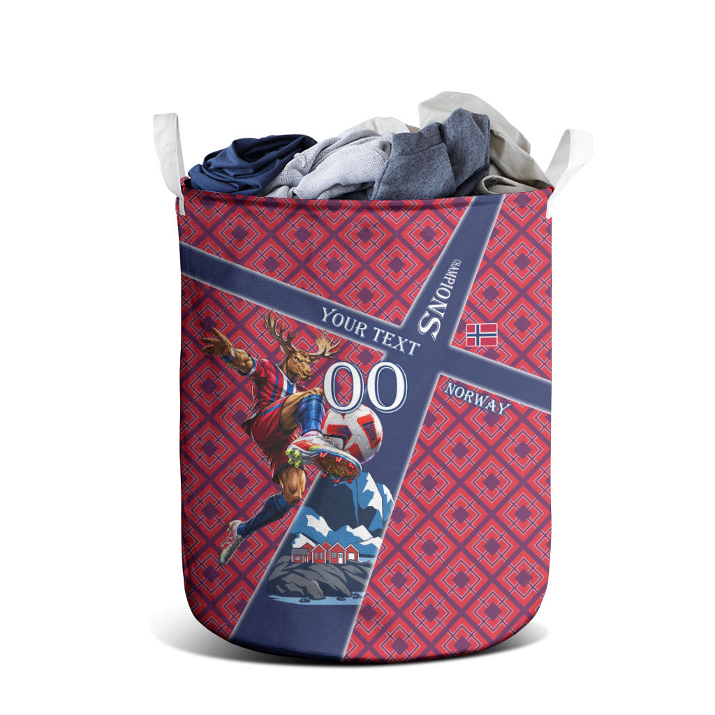Personalized Norway Soccer Moose Champions Laundry Basket Football Nordic Heritage Mountain Art