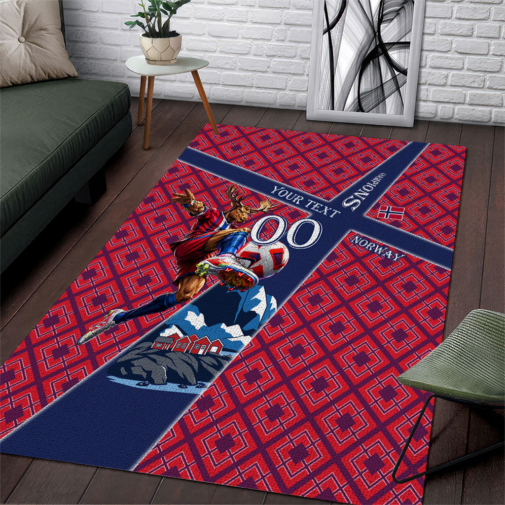 Personalized Norway Soccer Moose Champions Area Rug Football Nordic Heritage Mountain Art