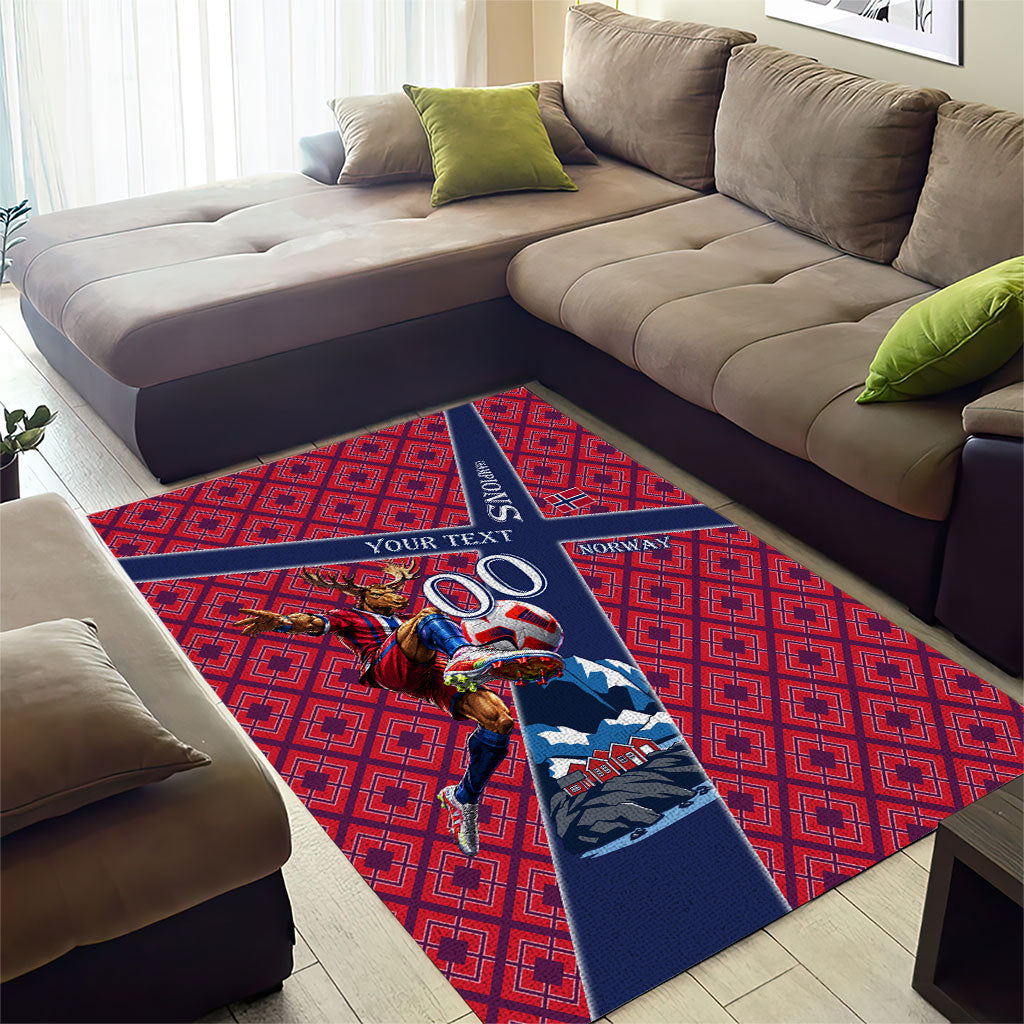 Personalized Norway Soccer Moose Champions Area Rug Football Nordic Heritage Mountain Art