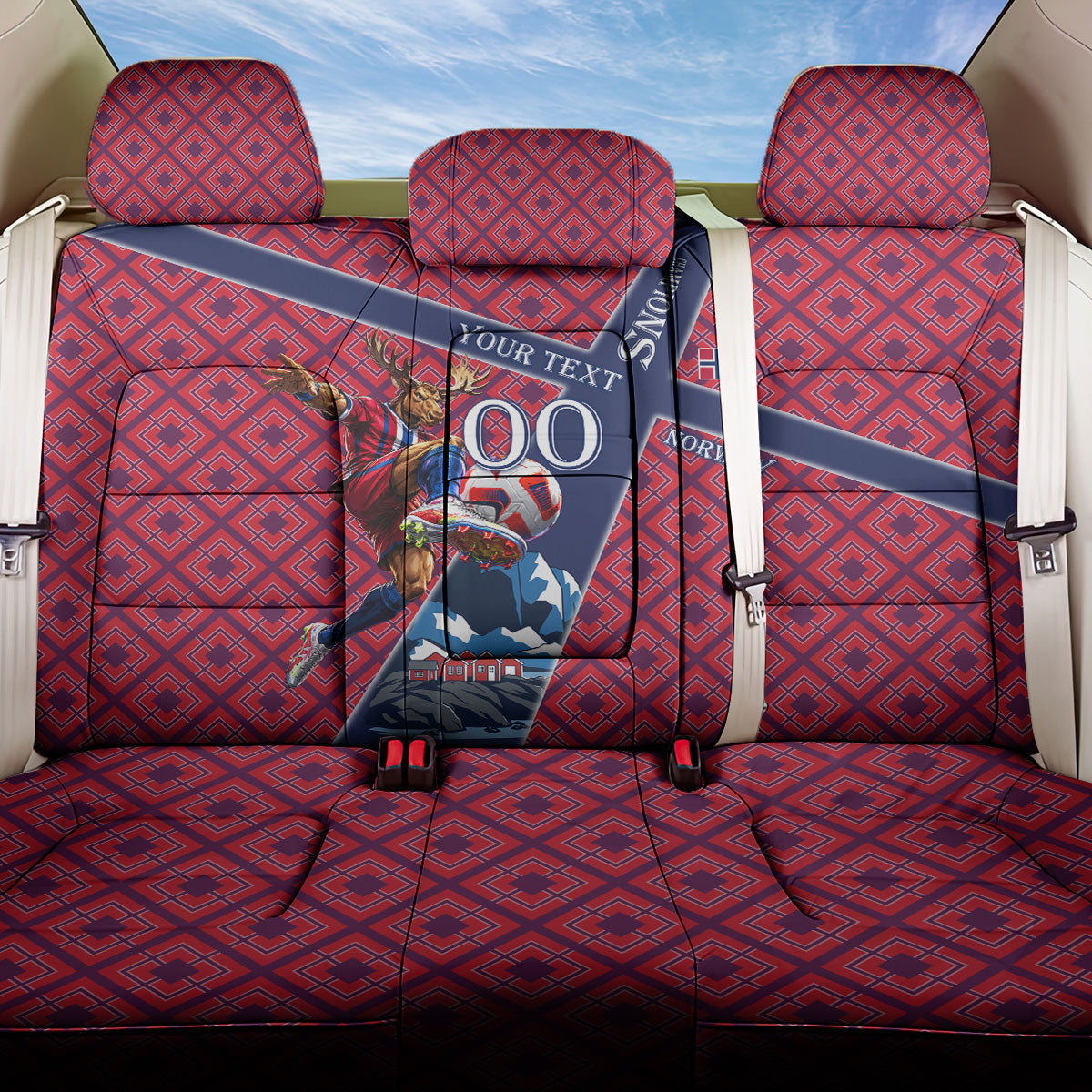 Personalized Norway Soccer Moose Champions Back Car Seat Cover Football Nordic Heritage Mountain Art