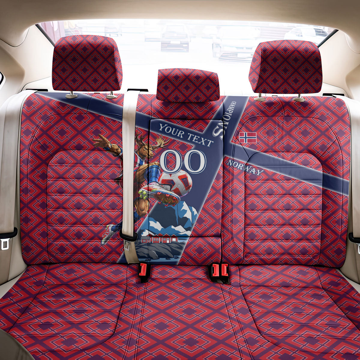 Personalized Norway Soccer Moose Champions Back Car Seat Cover Football Nordic Heritage Mountain Art