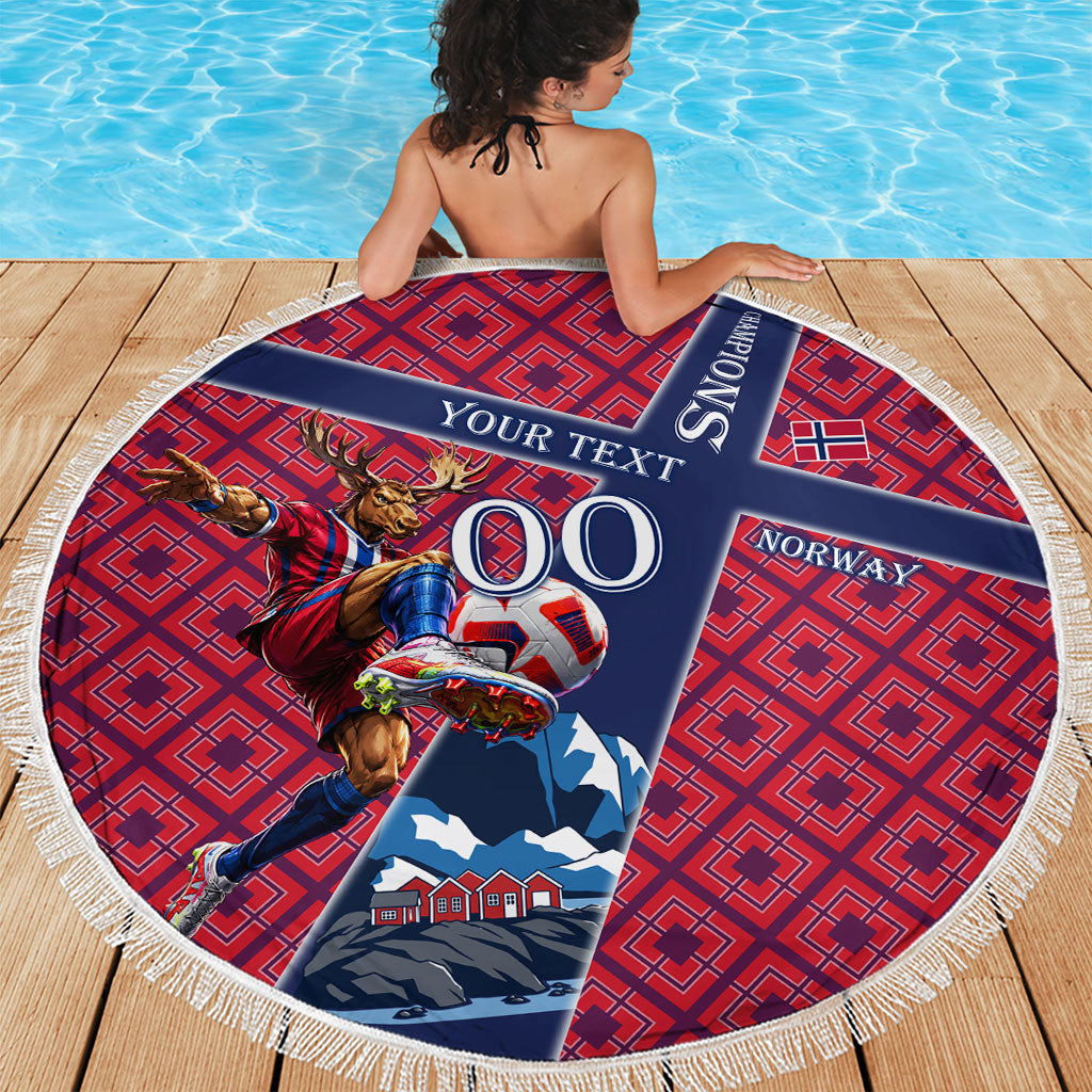Personalized Norway Soccer Moose Champions Beach Blanket Football Nordic Heritage Mountain Art