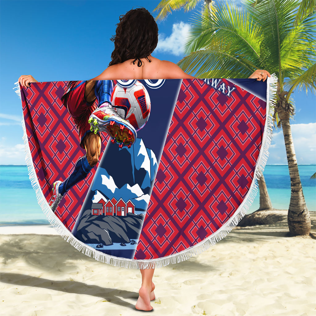 Personalized Norway Soccer Moose Champions Beach Blanket Football Nordic Heritage Mountain Art