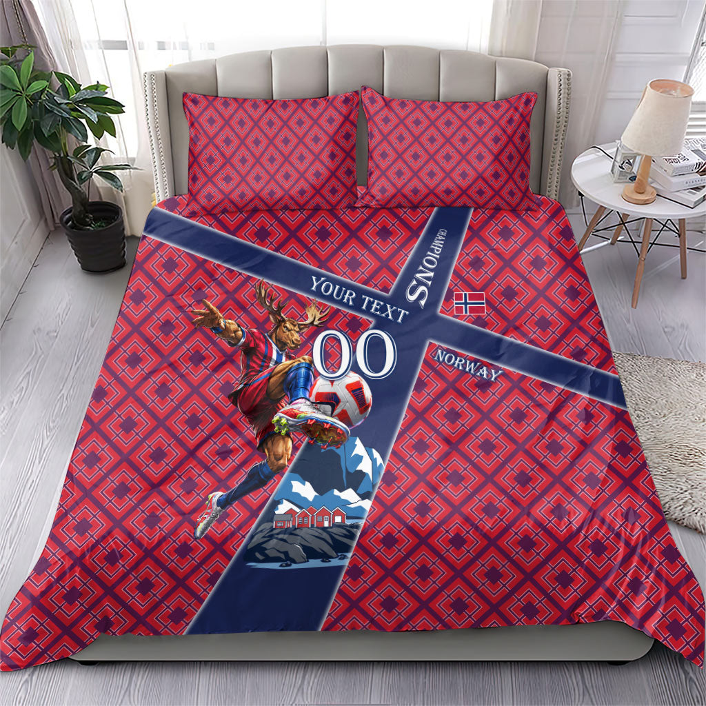 Personalized Norway Soccer Moose Champions Bedding Set Football Nordic Heritage Mountain Art