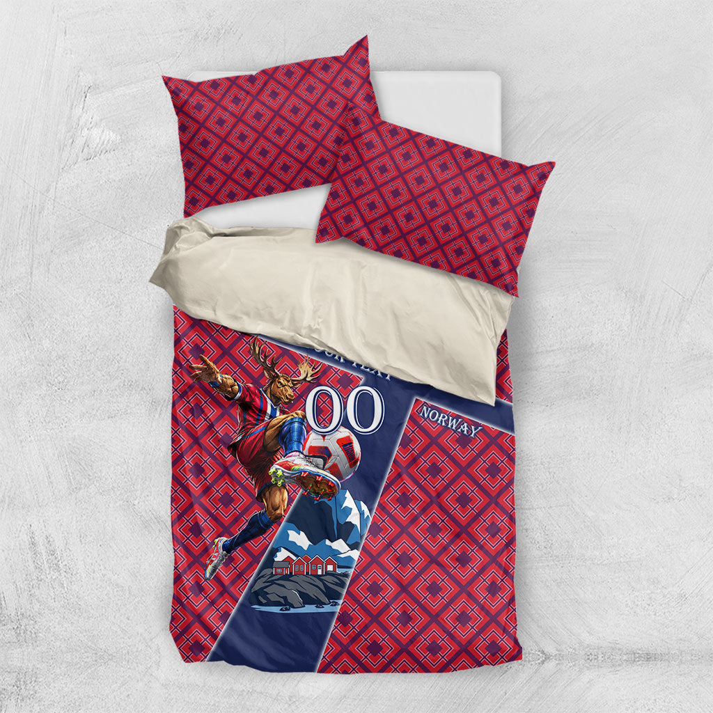 Personalized Norway Soccer Moose Champions Bedding Set Football Nordic Heritage Mountain Art