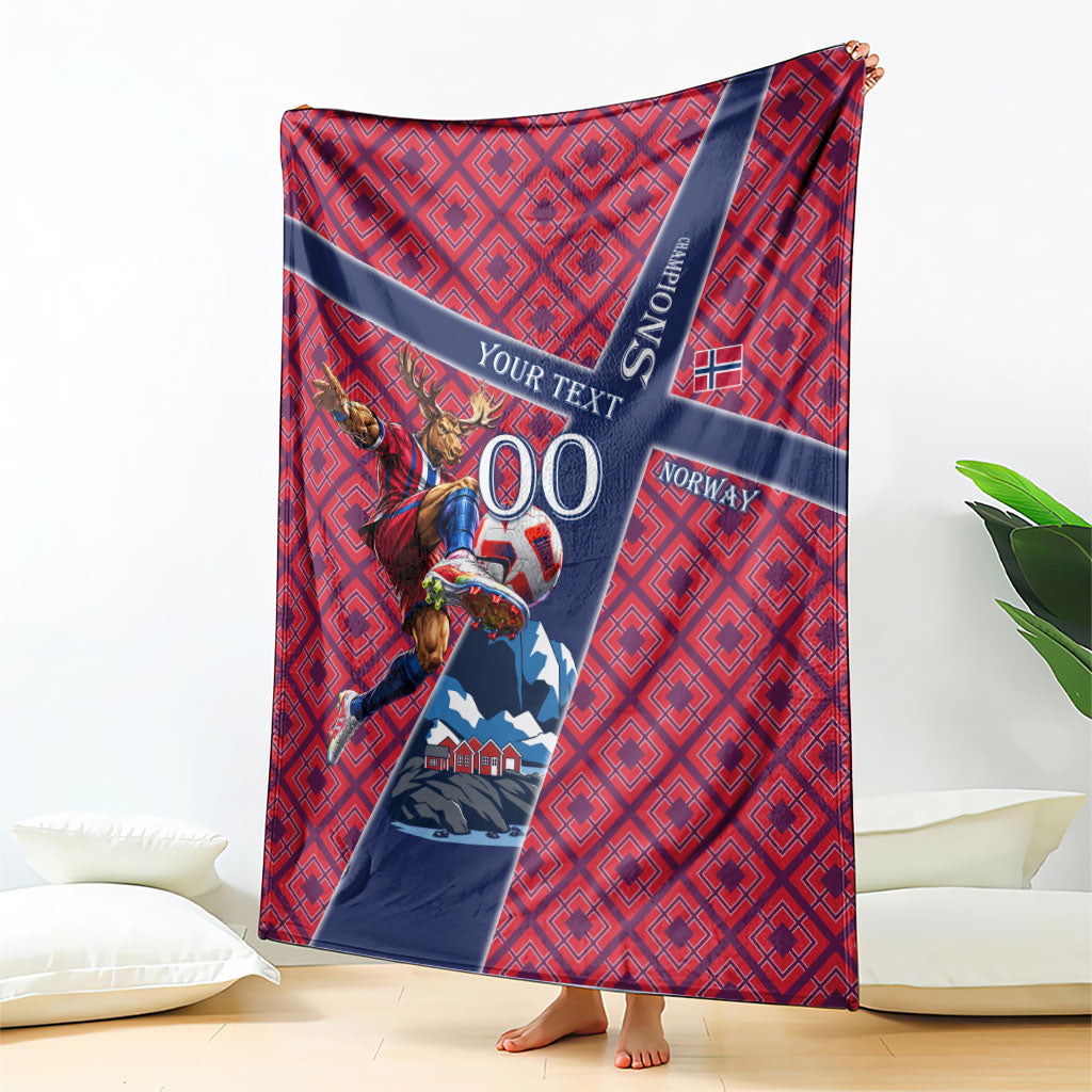 Personalized Norway Soccer Moose Champions Blanket Football Nordic Heritage Mountain Art