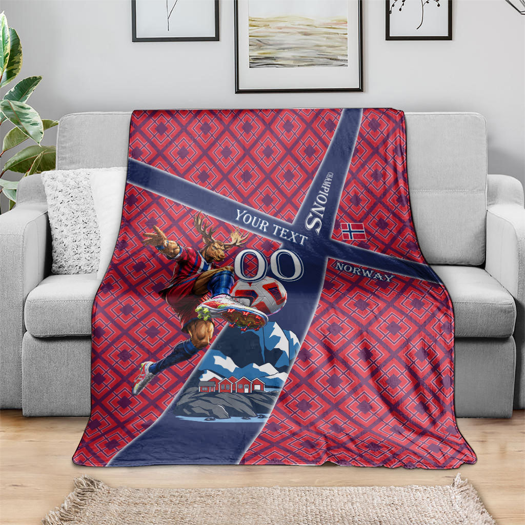 Personalized Norway Soccer Moose Champions Blanket Football Nordic Heritage Mountain Art