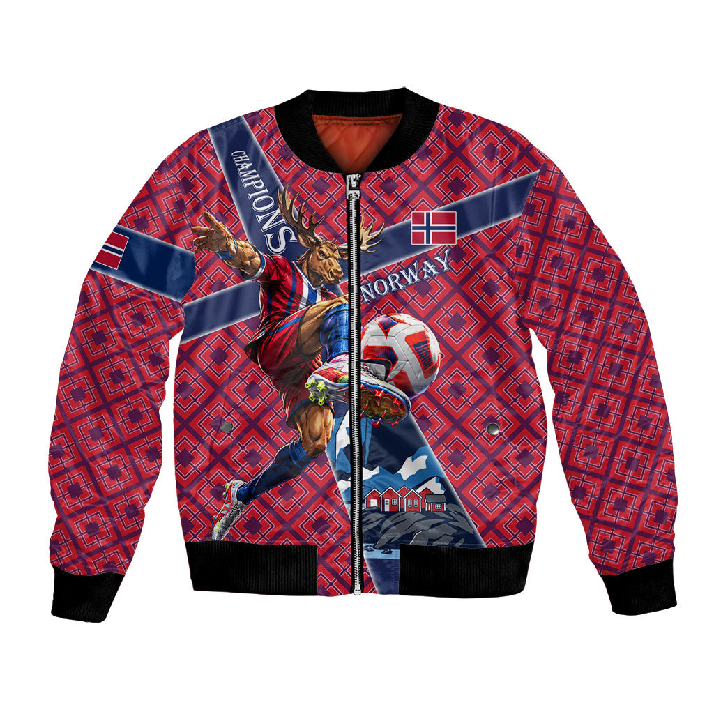 Personalized Norway Soccer Moose Champions Bomber Jacket Football Nordic Heritage Mountain Art