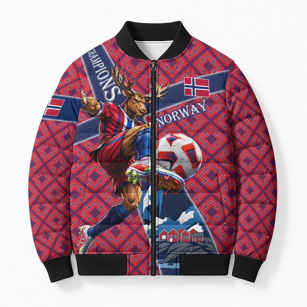 Personalized Norway Soccer Moose Champions Bomber Puffer Jacket Football Nordic Heritage Mountain Art