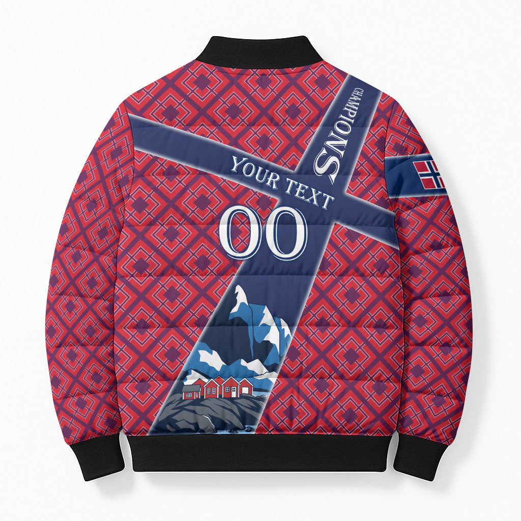 Personalized Norway Soccer Moose Champions Bomber Puffer Jacket Football Nordic Heritage Mountain Art