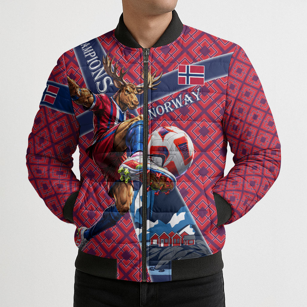 Personalized Norway Soccer Moose Champions Bomber Puffer Jacket Football Nordic Heritage Mountain Art