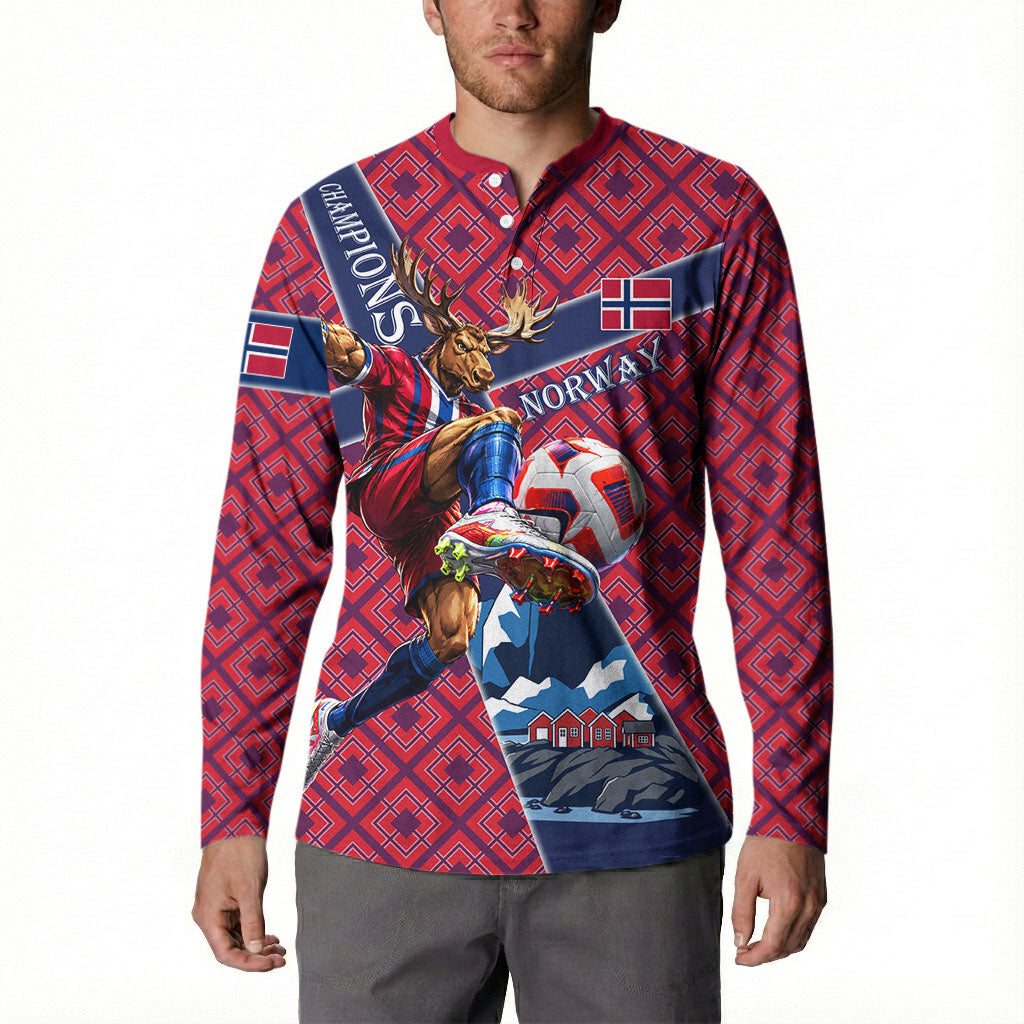 Personalized Norway Soccer Moose Champions Button Sweatshirt Football Nordic Heritage Mountain Art
