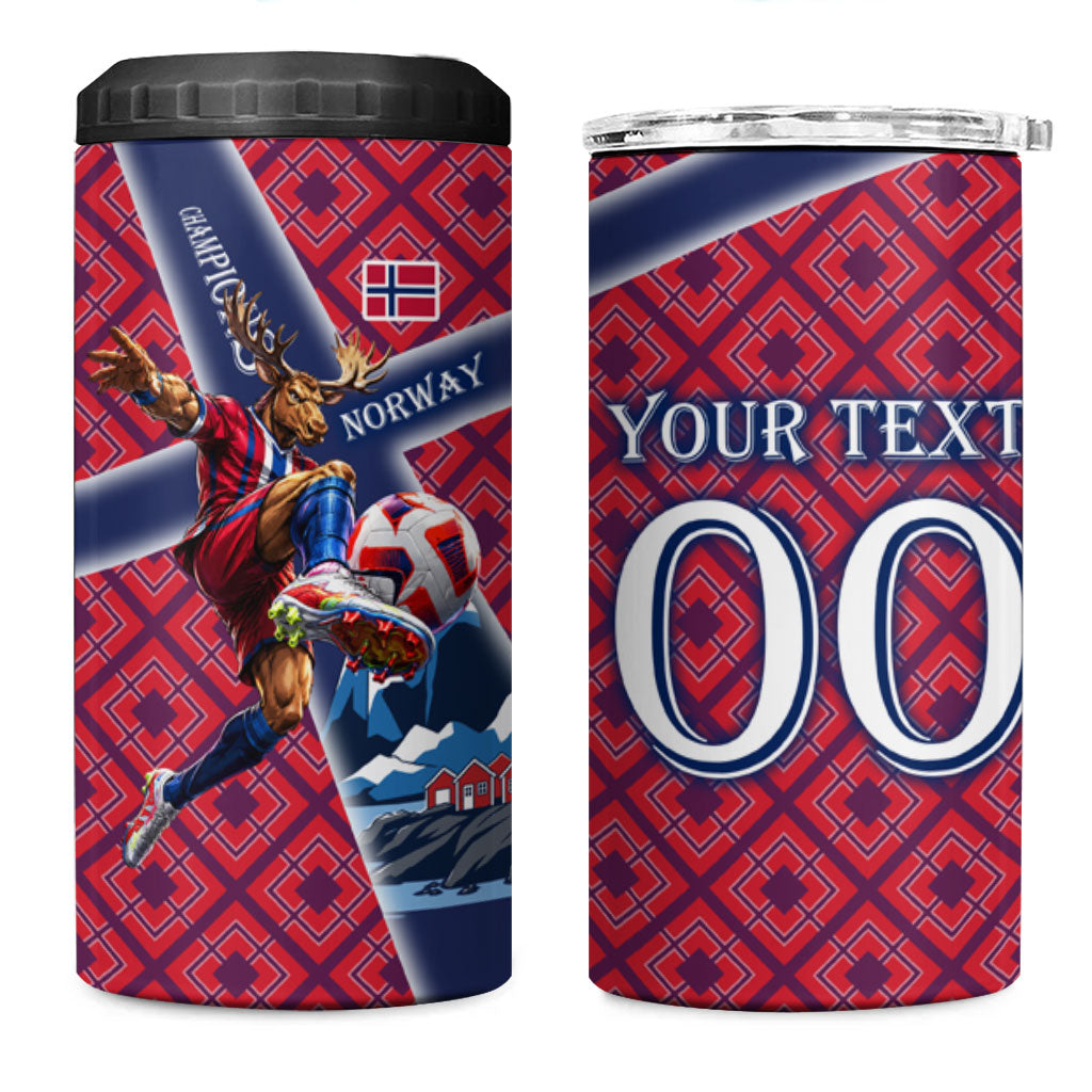Personalized Norway Soccer Moose Champions 4 in 1 Can Cooler Tumbler Football Nordic Heritage Mountain Art