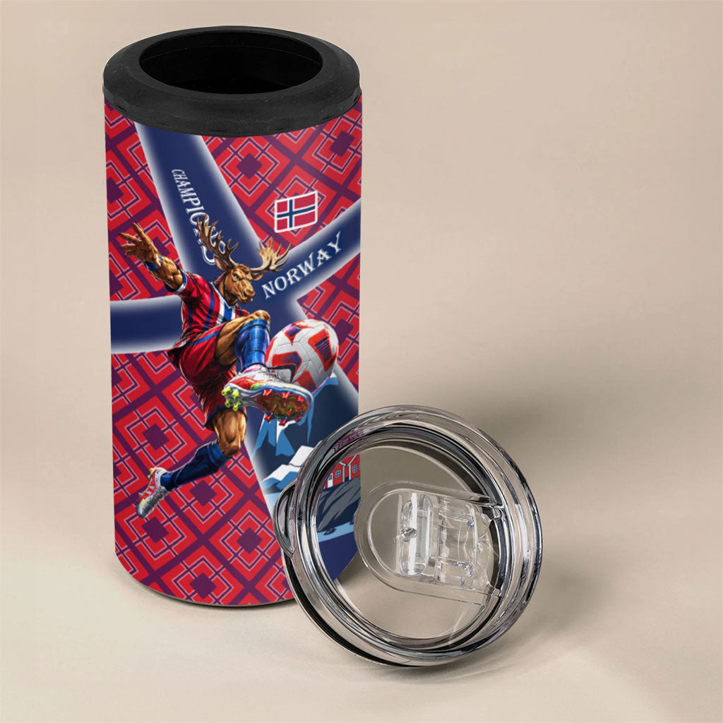Personalized Norway Soccer Moose Champions 4 in 1 Can Cooler Tumbler Football Nordic Heritage Mountain Art