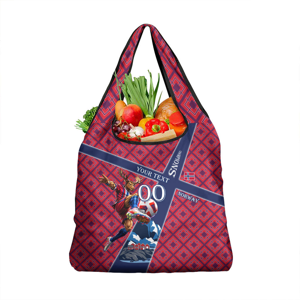 Personalized Norway Soccer Moose Champions Grocery Bag Football Nordic Heritage Mountain Art