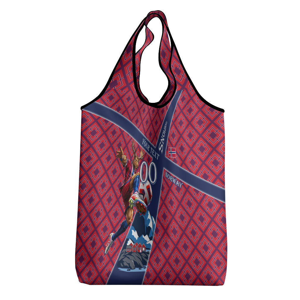 Personalized Norway Soccer Moose Champions Grocery Bag Football Nordic Heritage Mountain Art