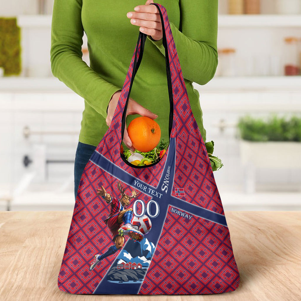Personalized Norway Soccer Moose Champions Grocery Bag Football Nordic Heritage Mountain Art