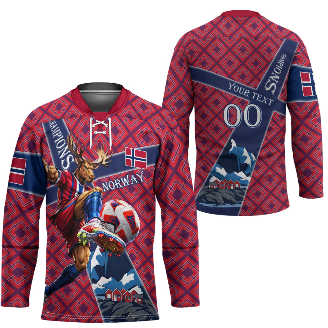 Personalized Norway Soccer Moose Champions Hockey Jersey Football Nordic Heritage Mountain Art