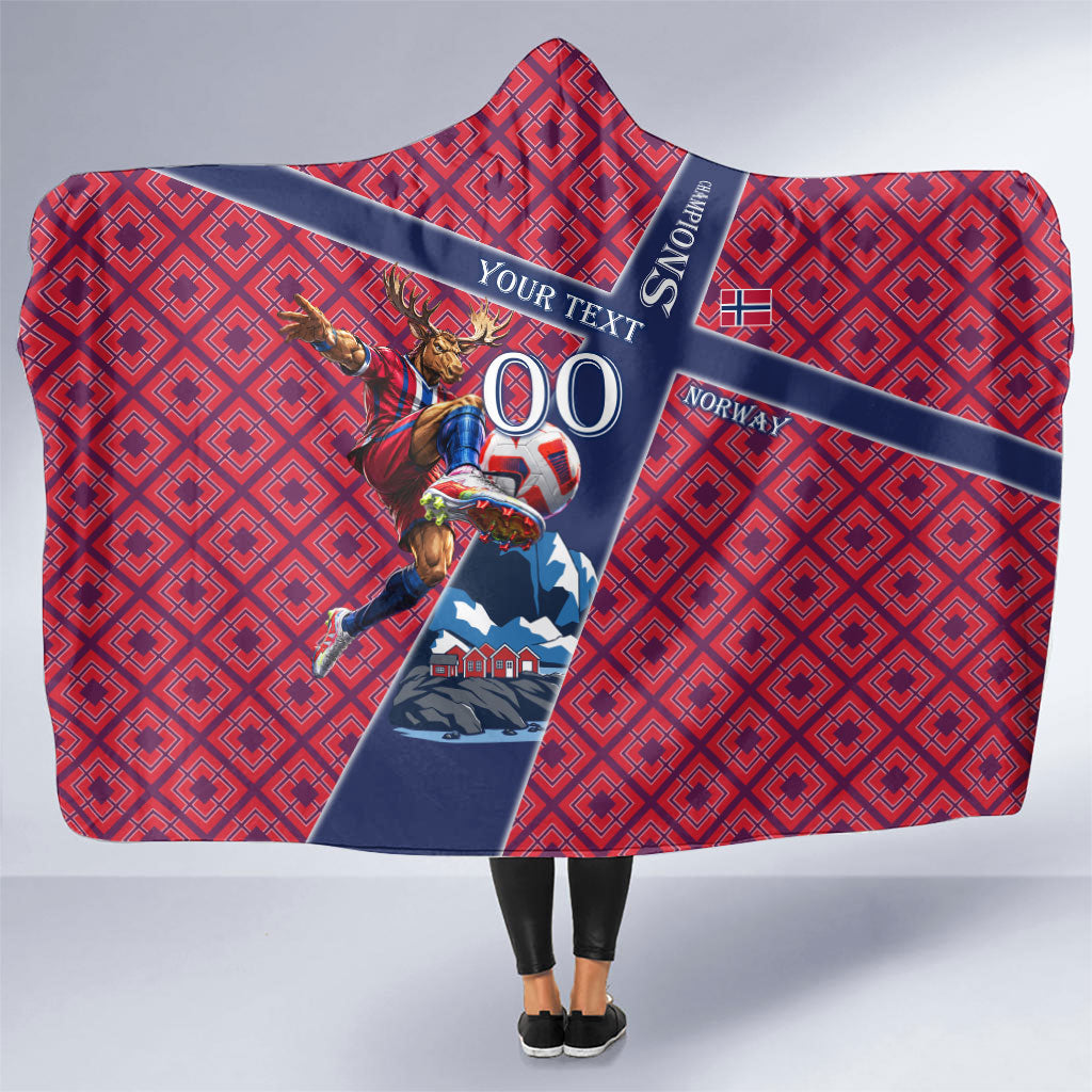 Personalized Norway Soccer Moose Champions Hooded Blanket Football Nordic Heritage Mountain Art