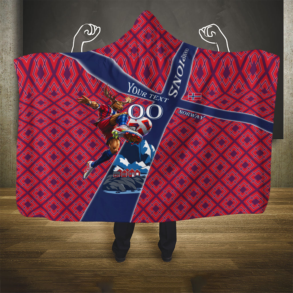 Personalized Norway Soccer Moose Champions Hooded Blanket Football Nordic Heritage Mountain Art