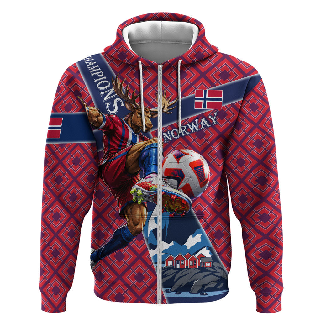 Personalized Norway Soccer Moose Champions Hoodie Football Nordic Heritage Mountain Art
