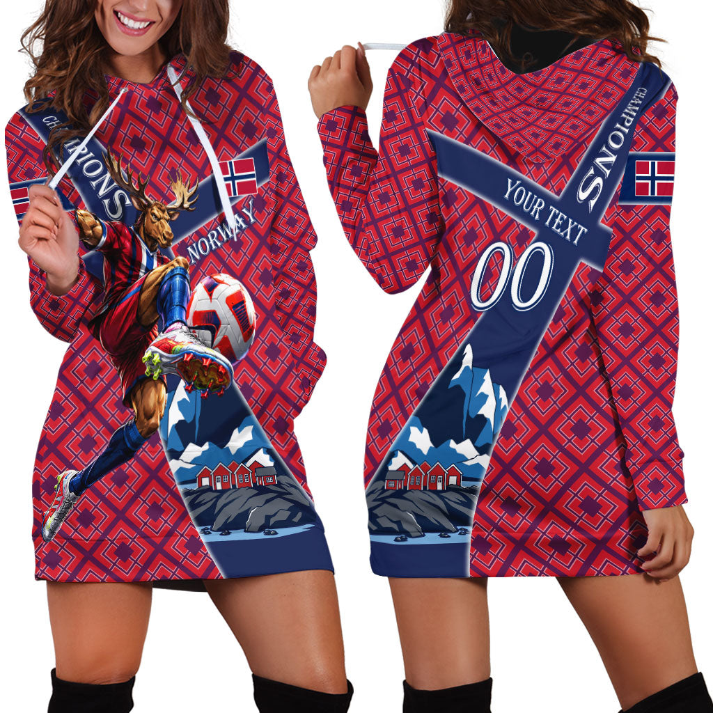 Personalized Norway Soccer Moose Champions Hoodie Dress Football Nordic Heritage Mountain Art