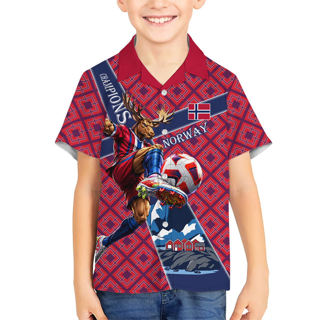 Personalized Norway Soccer Moose Champions Kid Hawaiian Shirt Football Nordic Heritage Mountain Art