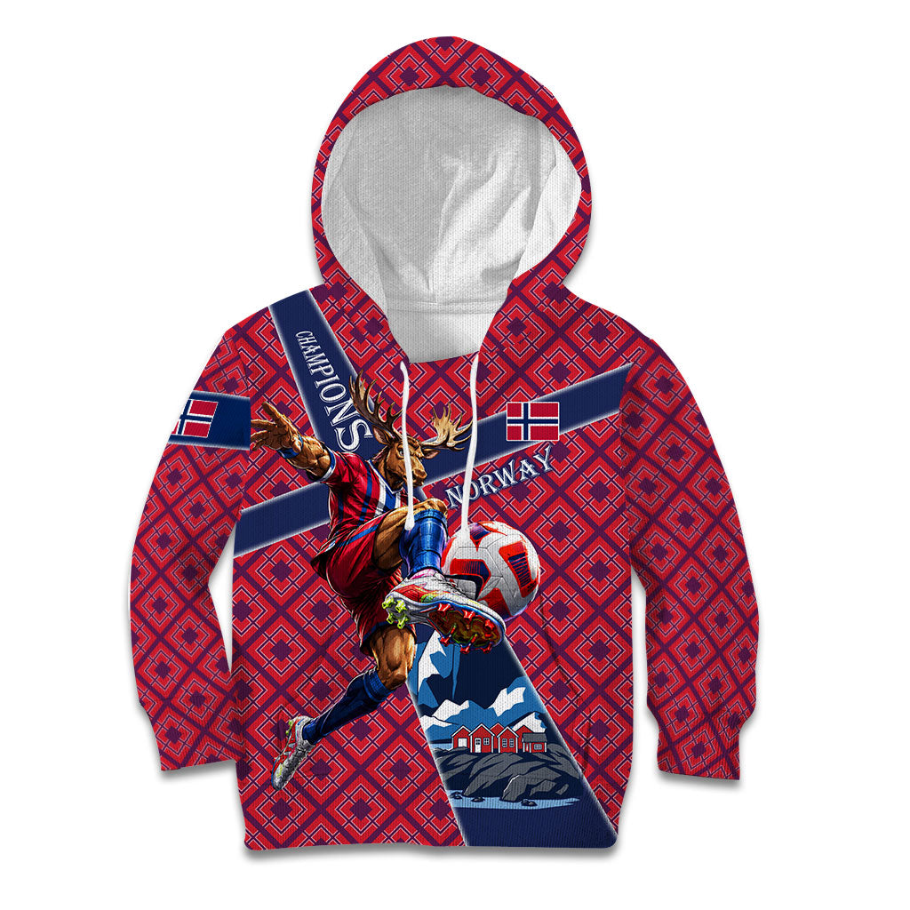 Personalized Norway Soccer Moose Champions Kid Hoodie Football Nordic Heritage Mountain Art