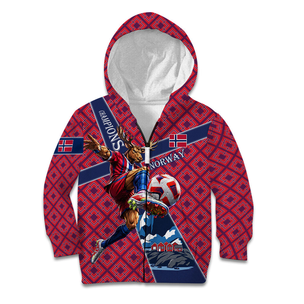 Personalized Norway Soccer Moose Champions Kid Hoodie Football Nordic Heritage Mountain Art