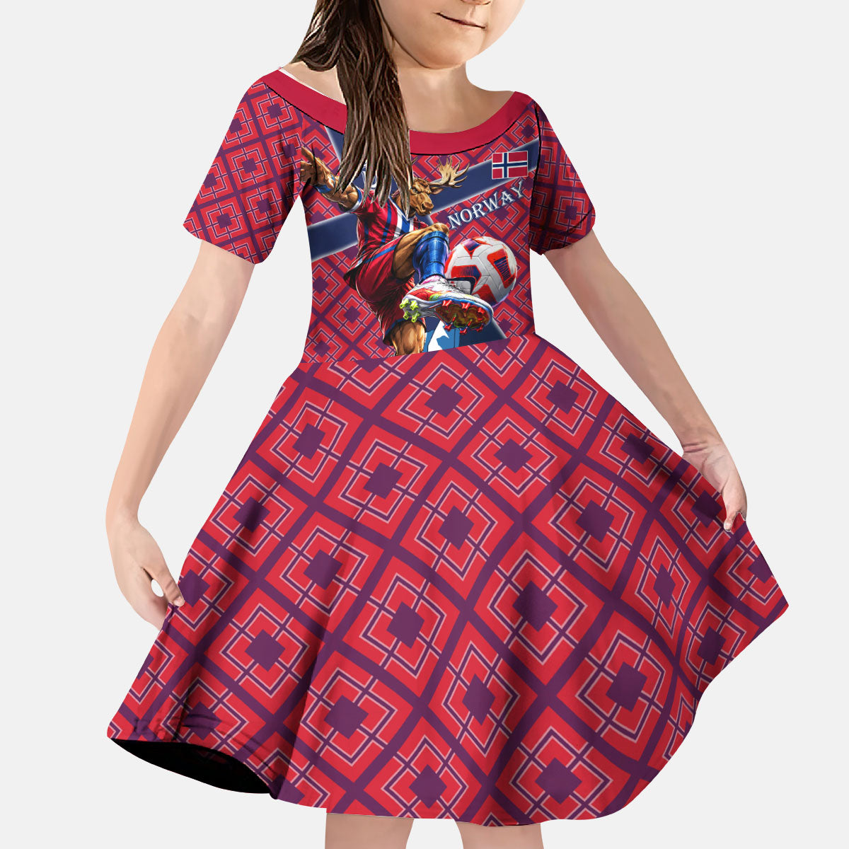 Personalized Norway Soccer Moose Champions Kid Short Sleeve Dress Football Nordic Heritage Mountain Art